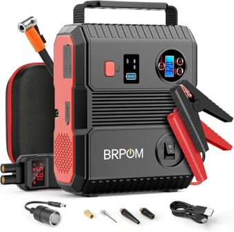 Car Jump Starter with Air Compressor, 150PSI 5000A Peak 24000mah (Up to All Gas or 8.0L Diesel Engine, 50 Times) Portable Jump Starter 12V Auto Battery Jump Pack QC 3.0 with...