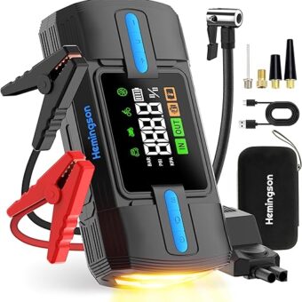 Car Jump Starter with Air Compressor, Hemingson 160PSI 3000A Portable Car Battery Jump Starter (9.0L Gas/8.0L Diesel), 12V Car Battery Jump Box Jumper Starter with Oversized LCD...