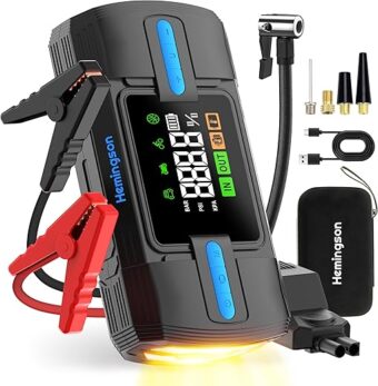 Car Jump Starter with Air Compressor, Hemingson 160PSI 3000A Portable Car Battery Jump Starter (9.0L Gas/8.0L Diesel), 12V Car Battery Jump Box Jumper Starter with Oversized LCD...