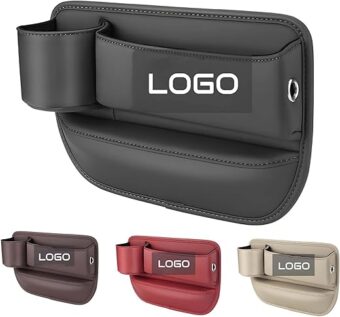 Car Leather Cup Holder Gap Bag, Custom Seat Gap Storage Box with Logo/Text, Adjustable Car Seat Storage Box, Leather Car Seat Gap Organizer, for Glasses Phones Keys and...