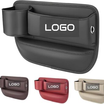 Car Leather Cup Holder Gap Bag, Custom Seat Gap Storage Box with Logo/Text, Adjustable Car Seat Storage Box, Leather Car Seat Gap Organizer, for Glasses Phones Keys and...