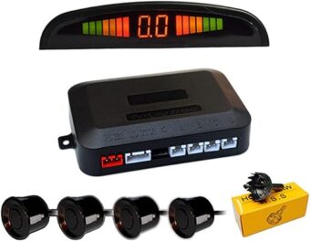 Car Parking Sensors, 4 Sensors Kit Parking Sensors, Radar Buzzer, Desplay LED, Acoustic Car Reverse Backup System (Black)