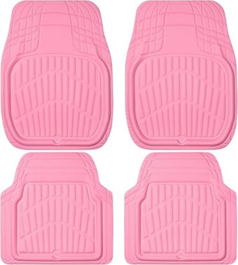 CAR PASS 4 Piece Leather Car Floor Mats -3D Cute Girly Waterproof All Weather Car Mat Full Set, Universal Trim to Fit & Anti-Slip Burr Bottom & Light Easy Clean for SUV Truck...