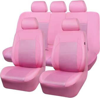 CAR PASS Barbie Pink Leather Seat Cover Automotive Breathable Universal Car Seat Cover Set Package-Super 5mm Sponge Inside,Airbag Compatible, Interior Cover Cute for Women Car...