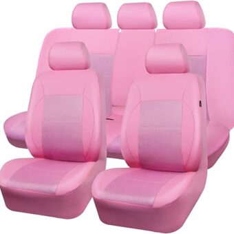 CAR PASS Barbie Pink Leather Seat Cover Automotive Breathable Universal Car Seat Cover Set Package-Super 5mm Sponge Inside,Airbag Compatible, Interior Cover Cute for Women Car...