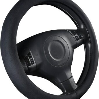 CAR PASS Black Faux Suede 14.5-15 Inch Memory Foam Steering Wheel Covers Breathable Anti-Slip Odorless Steering Wheel Universal Fit for Men Women