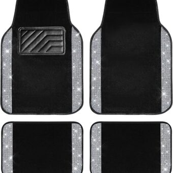 CAR PASS Bling Diamond Car Floor Mats, Shining Rhinestone Carpet Sparkly Glitter Crystal with Anti-Slip PVC Heel Pad Waterproof Universal Fit Automotive SUV,Sedan,Van,Cute Girl...