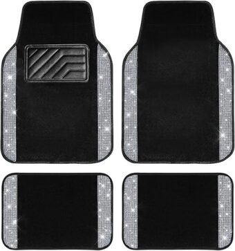 CAR PASS Bling Diamond Car Floor Mats, Shining Rhinestone Carpet Sparkly Glitter Crystal with Anti-Slip PVC Heel Pad Waterproof Universal Fit Automotive SUV,Sedan,Van,Cute Girl...