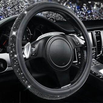 CAR PASS Bling Diamond Leather Steering Wheel Cover, With Sparkly Crystal Glitter Rhinestones Universal Fit 14"1/2-15" Car Wheel Protector for Women Girl Fit...