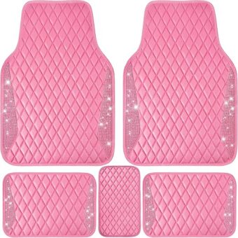 CAR PASS Bling Leather Car Mats Shining Diamond Floor Mats Crystal Rhinestones Sparkly Glitter Carpet Anti-Slip Waterproof Pad Universal Fit for Automotive SUV, Sedan, Van, 5pcs...