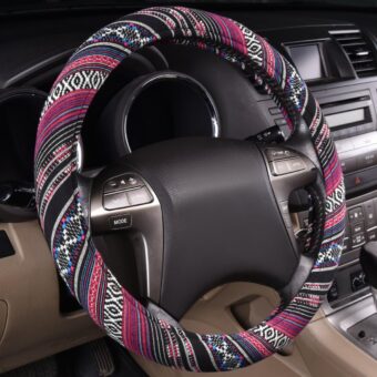 CAR PASS Boho Steering Wheel Cover, Ethnic Flax Cloth Universal Steering Wheel Cover,Anti-Slip Design,Most of Vehicles,Cars,SUV,Vans