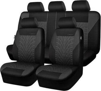 CAR PASS Car Seat Covers Full Sets, Front & Split Rear Bench for Car, 3D Tyre Embossed Automotive Interior Covers, Airbag Compatible, Quick Setup Universal Fit Seat Covers for...