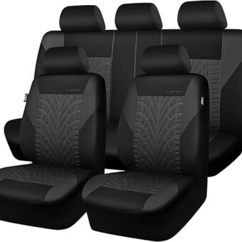 CAR PASS Car Seat Covers Full Sets, Front & Split Rear Bench for Car, 3D Tyre Embossed Automotive Interior Covers, Airbag Compatible, Quick Setup Universal Fit Seat Covers for...