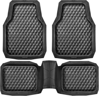 CAR PASS Heavy Duty Rubber Car Mats, Deep Dish All-Weather Floor Mat for Car Full Set Durable Anti-Slip 3D Rhombus Waterproof Trim to Fit Liner Universal Fit...