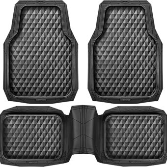 CAR PASS Heavy Duty Rubber Car Mats, Deep Dish All-Weather Floor Mat for Car Full Set Durable Anti-Slip 3D Rhombus Waterproof Trim to Fit Liner Universal Fit...