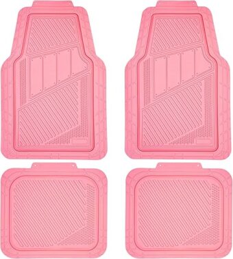 CAR PASS Heavy Duty Rubber Floor Mats Pink 4-Piece Car Mat Set - Universal Waterproof for SUV Truck, Durable All-Weather Mats，Car Women,Girly(All Pink)