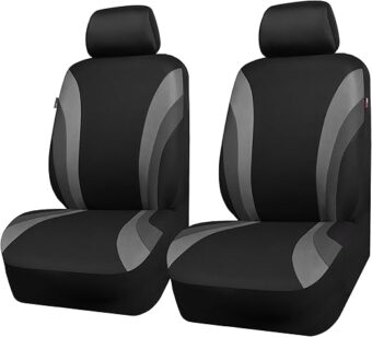 CAR PASS Line Rider Sporty Front Seat Covers,Gray Car Seat Covers Two Front Seats Only, Airbag Compatible,Universal Fit Sedans,Cars,Vans,SUV,Truck(Black and Gray)