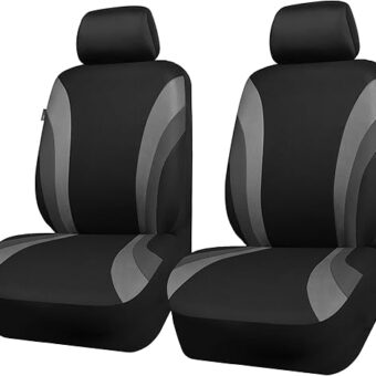 CAR PASS Line Rider Sporty Front Seat Covers,Gray Car Seat Covers Two Front Seats Only, Airbag Compatible,Universal Fit Sedans,Cars,Vans,SUV,Truck(Black and Gray)