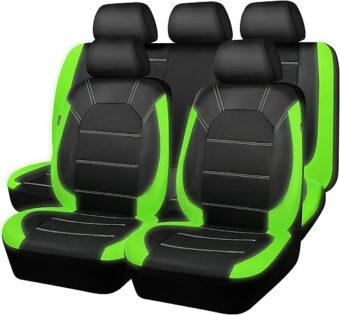 CAR PASS® Luminous Green Leather seat Covers Universal Sport car seat Cover, 5mm Composite Sponge Inside, Airbag Compatible fits Most Cars, SUVs,Trucks,Vans (Full Set,Black with...