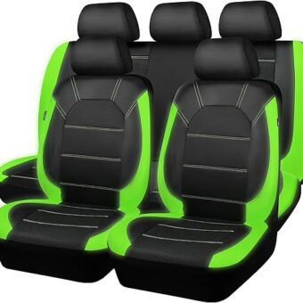 CAR PASS® Luminous Green Leather seat Covers Universal Sport car seat Cover, 5mm Composite Sponge Inside, Airbag Compatible fits Most Cars, SUVs,Trucks,Vans (Full Set,Black with...