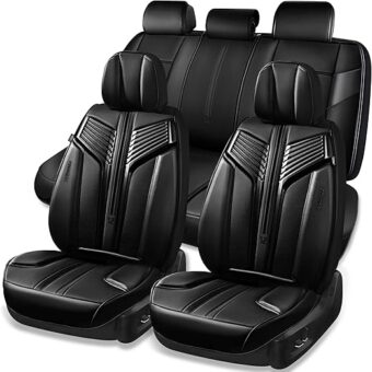 CAR PASS Nappa Leather Seat Covers, Breathable Waterproof Car Seat Covers Full Set, Luxury 3D Sponge Support Full Coverage Seat Protector, Universal Fit SUV Pick-up Truck Sedan...