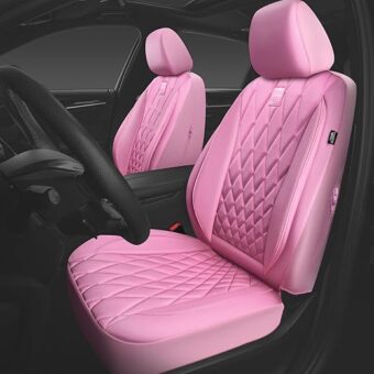 CAR PASS Piping Luxury Leather Two Front Car Seat Covers, Cute Girly Waterproof Anti Slip Seat Covers Compatible with Front Seat Armrests,Universal Fit for...