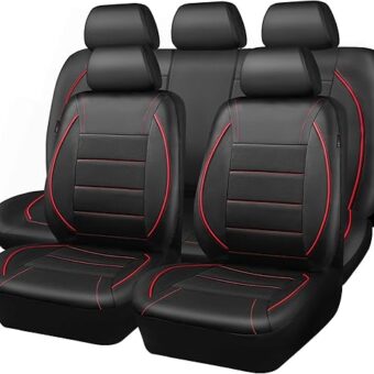 CAR PASS Universal FIT Piping Leather Car Seat Cover, for suvs,Van,Trucks,Airbag Compatible,Inside Zipper Design and Reserved Opening Holes (Full Set, Black and Red)