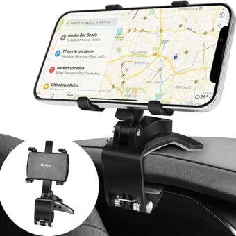 Car Phone Holder for Dashboard 360 Degree Rotation Multifunctional One Hand Operation Clip Design Phone Mount Compatible with 4-7 inch Smartphones