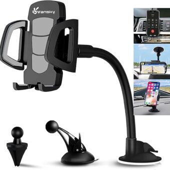 Car Phone Mount, Vansky 3-in-1 Cell Holder Air Vent Dashboard Mount Windshield for iPhone Xs Max R X 8 Plus 7 6S Samsung Galaxy S9 S8 Edge S7 S6 LG Sony and More