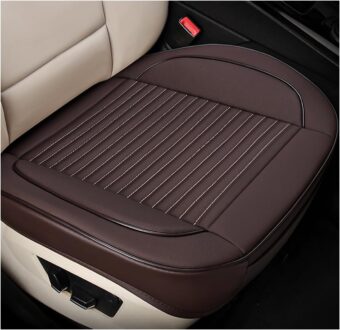 Car Seat Bottom Cover Pad, 24.4"×21.7" Leather Vehicle Seat Protector Mat with Pocket, Auto Front Seat Button Cushion Pad, Universal Interior Decor Car Accessories (Coffee)