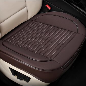 Car Seat Bottom Cover Pad, 24.4"×21.7" Leather Vehicle Seat Protector Mat with Pocket, Auto Front Seat Button Cushion Pad, Universal Interior Decor Car Accessories (Coffee)