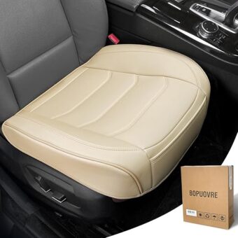 Car Seat Cover for Luxury & Comfort - PU Leather, Anti-Slip, Full Wrap Protection with Storage Pocket for Bottom Cushion - Universal Fit for 95% of Vehicles (Beige,1 Piece)