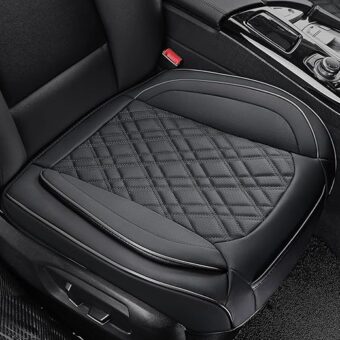 Car Seat Cover Front PU Leather Seat Covers, 2Pcs Universal Bottom Seat Covers for Cars, Anti-Slip, Storage Bags,Full Wrapping Edge Fits 95% of Vehicles(1 Pair, Black Grid)