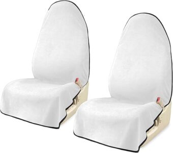 Car Seat Covers 2pcs White Waterproof Towel Car Seat Cover Universal Fit for Most Trucks SUV Fitness Athletes Pets Gym and Water Sport