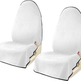 Car Seat Covers 2pcs White Waterproof Towel Car Seat Cover Universal Fit for Most Trucks SUV Fitness Athletes Pets Gym and Water Sport