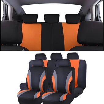 Car Seat Covers Full Set, Breathable Front and Rear Seat Covers with 2mm Composite Sponge Inside, Premium Cloth Automotive Seat Cushion Protectors Covers for Most Cars (Orange)