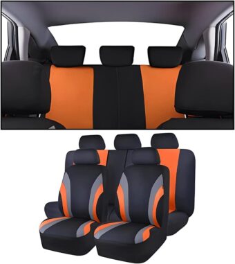 Car Seat Covers Full Set, Breathable Front and Rear Seat Covers with 2mm Composite Sponge Inside, Premium Cloth Automotive Seat Cushion Protectors Covers for Most Cars (Orange)