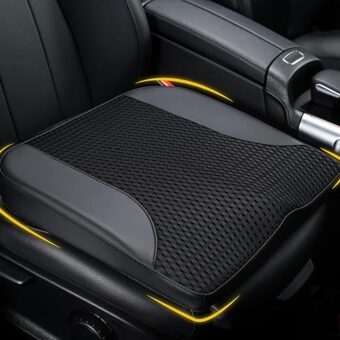 Car Seat Cushion: Comfortable Memory Foam Car Seat Cushion for Driving - for Sciatica-Tailobone Pain Relief - Seat Cushion for Car-Truck, Office, Wheelchair - Leather & 4D Mesh