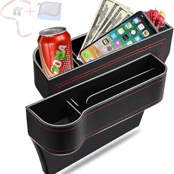 Car Seat Gap Filler Organizer, 2 Pack Multifunctional Car Seat Organizer, Auto Console Side Storage Box with Cup Holders 2 Seat Hooks for Drink, Car Organizer Front Seat for...