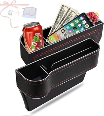 Car Seat Gap Filler Organizer, 2 Pack Multifunctional Car Seat Organizer, Auto Console Side Storage Box with Cup Holders 2 Seat Hooks for Drink, Car Organizer Front Seat for...