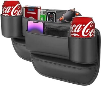 Car Seat Gap Filler Organizer Cup Holder Universal Fit Car SUV Truck Accessories Car Seat Storage Box Things from Dropping (Black, Driver'+Passenger's Seat)