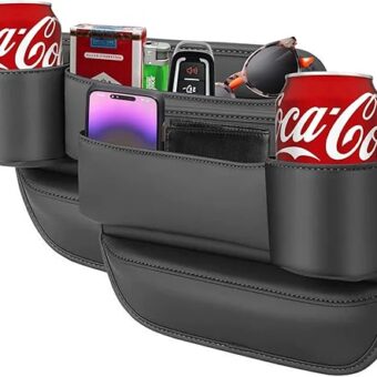 Car Seat Gap Filler Organizer Cup Holder Universal Fit Car SUV Truck Accessories Car Seat Storage Box Things from Dropping (Black, Driver'+Passenger's Seat)