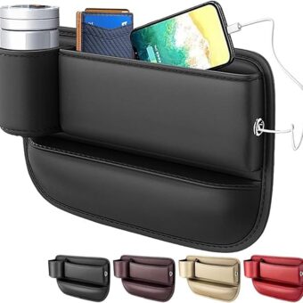 Car Seat Gap Filler - Universal Seat Gap Organizer with Storage Box and Cup Holders,for Phones Glasses Keys Cards (Black, Driver Side)