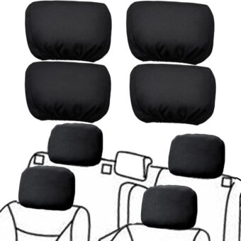 Car Seat Headrest Cover Soft Washable Dirt-proof Car Head Rest Protector Covering Universal Fit for Most Cars Vans Trucks (Black-4pcs)