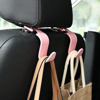 Car Seat Headrest Hook Universal Vehicle Seat Hook Hangers Interior Storage Organizer for Purse Handbag Coats Umbrellas Grocery Bags 4 Pack Pink