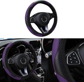 Car Steering Wheel Cover, 15 inch Carbon Fiber Microfiber PU Leather Elastic Steering Wheel Protector for Men Women, Anti-Slip Breathable Car Interior Accessories for Most Cars...