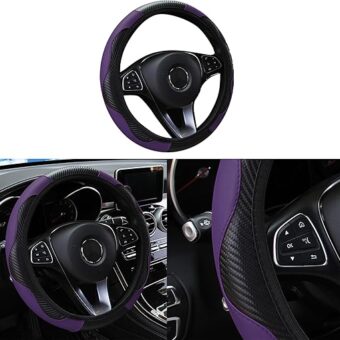 Car Steering Wheel Cover, 15 inch Carbon Fiber Microfiber PU Leather Elastic Steering Wheel Protector for Men Women, Anti-Slip Breathable Car Interior Accessories for Most Cars...