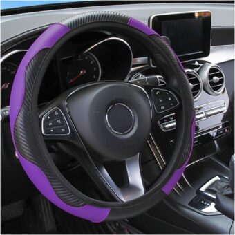 Car Steering Wheel Cover, 15 inch Carbon Fiber Microfiber PU Leather Elastic Steering Wheel Protector for Men Women, Anti-Slip Breathable Car Interior Accessories for Most Cars...