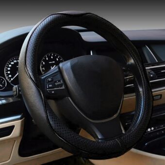 Car Steering Wheel Cover, Anti-Slip, Safety, Soft, Breathable, Heavy Duty, Thick, Full Surround, Sports Style (Black)