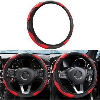 Car Steering Wheel Cover, Microfiber PU Leather Elastic Carbon Fiber Auto Steering Wheel Protector, 15 Inch Breathable Anti-Slip for Women Men, Car Interior Accessories for Most...